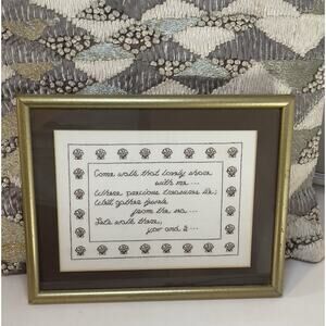 Vtg Framed Seashell Coastal Cross Stitch "Come Walk That Lovely Shore" 10.5X8.5